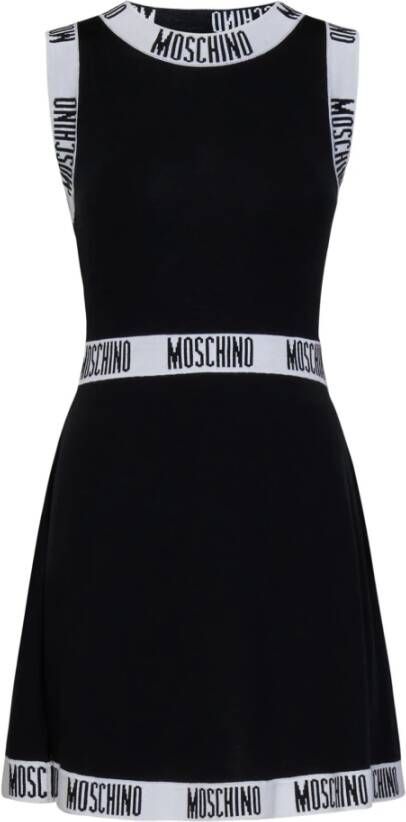 Moschino Zwarte mouwloze jurk met contrasterend logo Zwart Dames