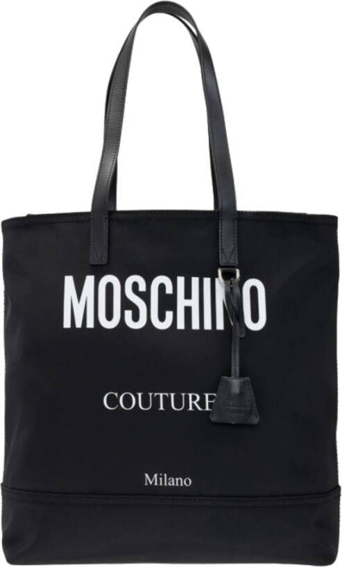 Moschino Zwarte Shopper Tas met Logo Print en Ritssluiting Zwart Dames