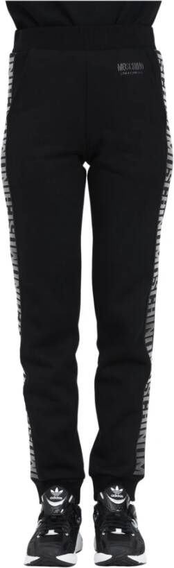 Moschino Zwarte katoenen modale broek met elastische tailleband en logo-details Black Dames