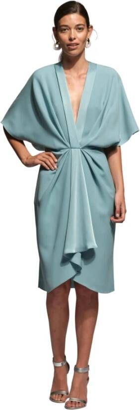 Moskada Blauwe Crepe Jurk met Satijnen Details Blauw Dames