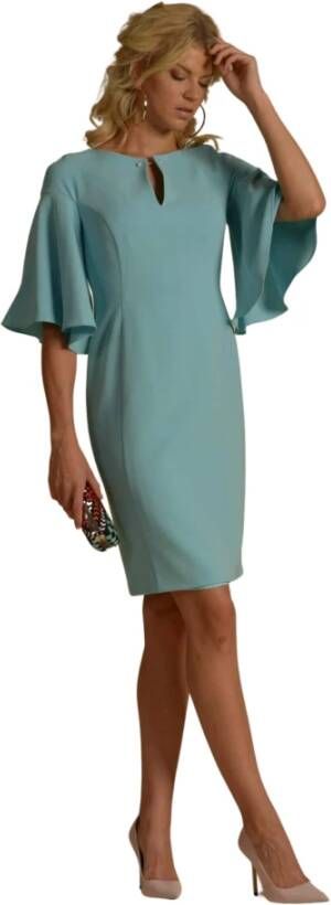 Moskada Elegante Korte Crepe Jurk Celeste Blauw Dames