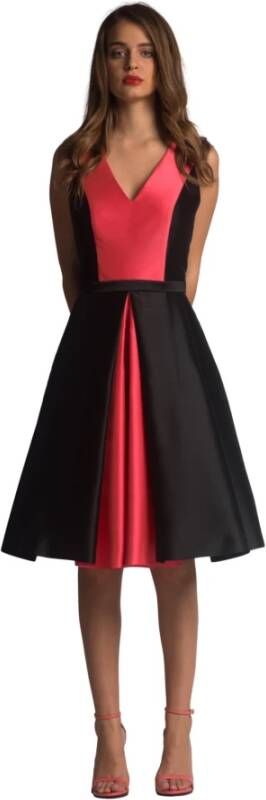 Moskada Elegante Mouwloze Midi Jurk met V-Hals en Zwarte Overlay Zwart Dames
