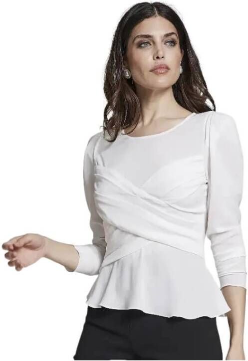 Moskada Elegante Witte Gekruiste Top met Lange Mouwen White Dames