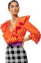 Moskada Gekruiste Ruffle Blouse 44 Oranje Dames - Thumbnail 1