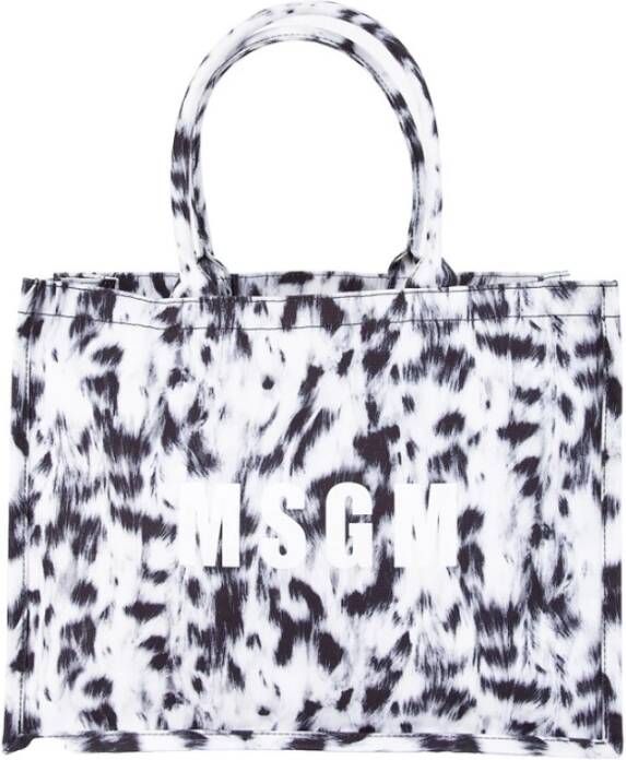 Msgm Bicolor Tote Bag met decoratieve print en logo White Dames