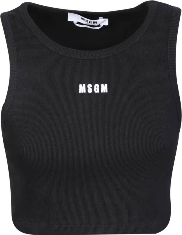 Msgm Black crop top by ; features a minimal yet functional design embellished with the brand iconic logo Zwart Dames