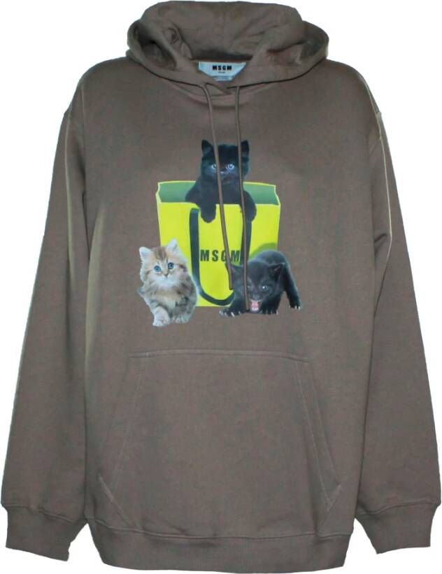 Msgm Gedrukt Logo Hooded Katoenen Trui Gray Dames