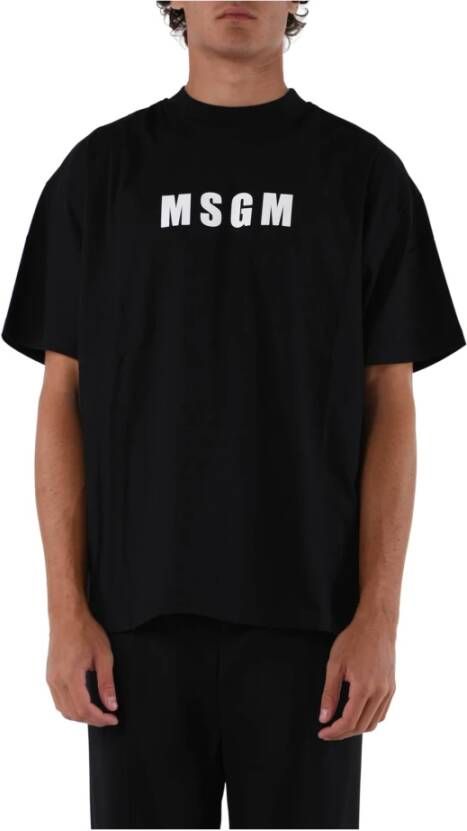 Msgm Katoenen T-shirt met Bedrukt Logo Zwart Heren