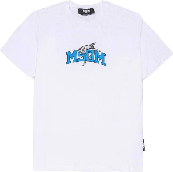 Msgm Katoentrui t-shirt met haaien en tag print White Heren