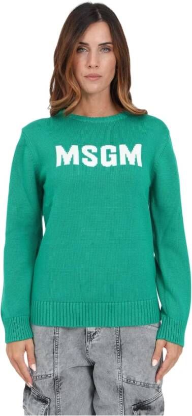 Msgm Logo Intarsia Trui Groen Dames