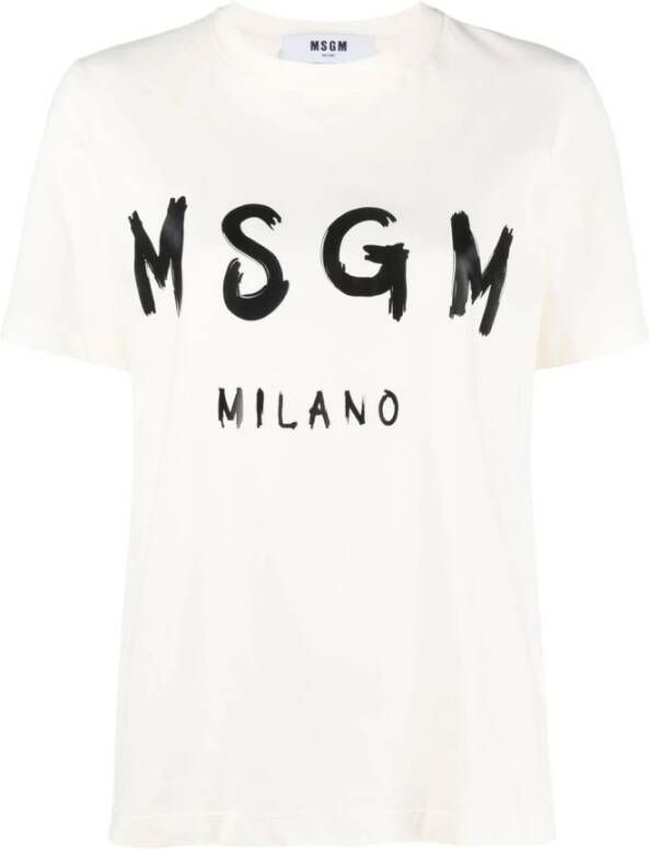 Msgm Logo-Print Katoenen T-Shirt White Dames