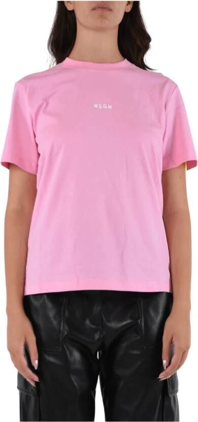 Msgm Logo Print Regular Fit T-Shirt Roze Dames