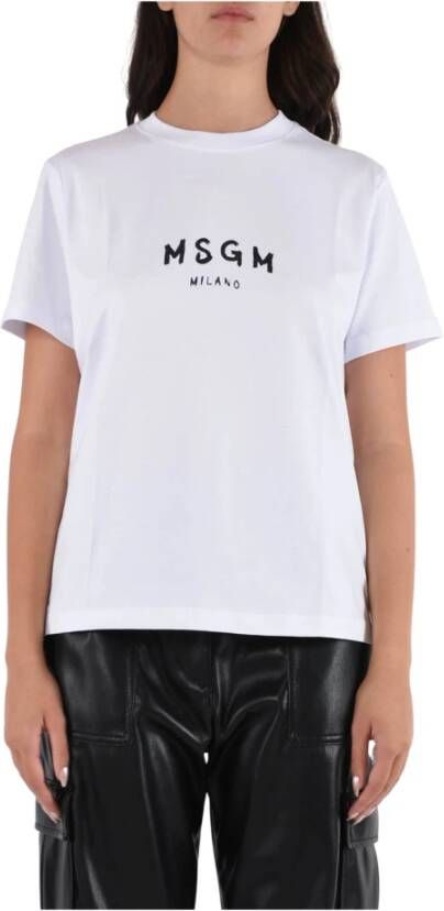 Msgm Logo Print Regular Fit T-Shirt Wit Dames
