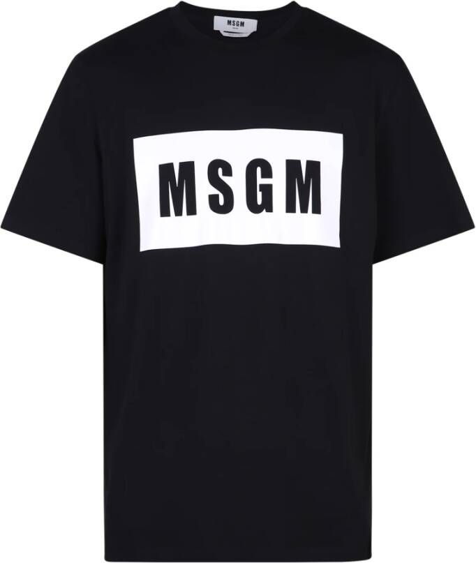 Msgm Logo-print T-shirt in zwart wit katoen Black Heren