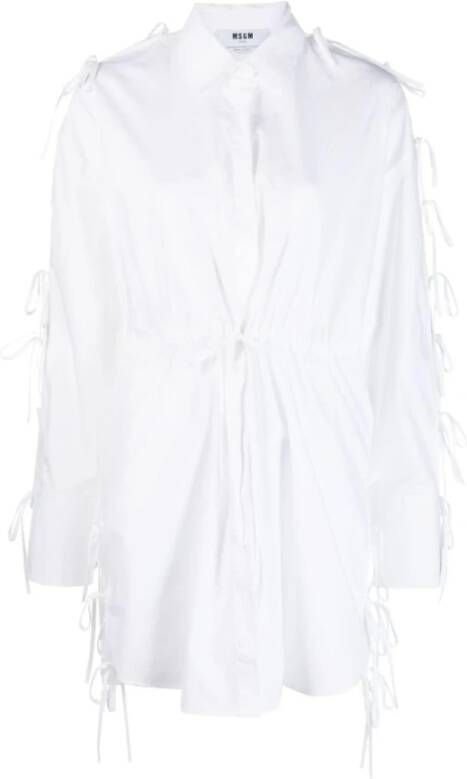 Msgm Mini Overhemdjurk van Katoenen Popeline met Uitgesneden Details en Strikjes Shirt Dresses White Dames