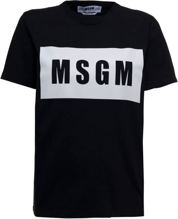 Msgm Zwart Logo Print T-Shirt Black Dames