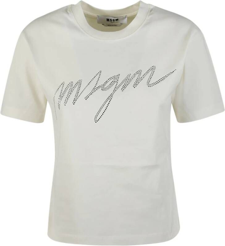 Msgm Cursief Logo T-shirt Beige Dames