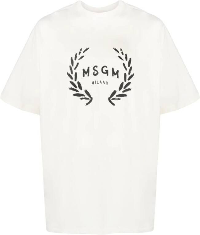 Msgm Witte Logo Print T-shirt White Heren