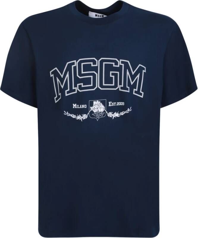 Msgm Blauw Logo Print Ronde Hals T-Shirt Blauw Heren