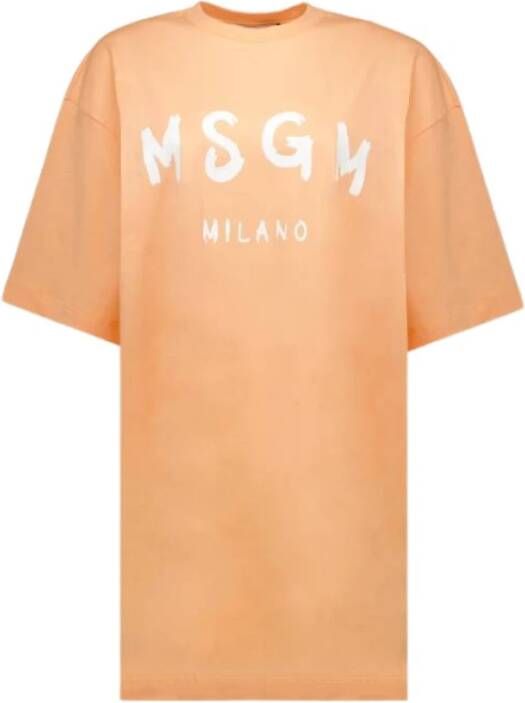 Msgm Logo Print T-shirt Orange Dames