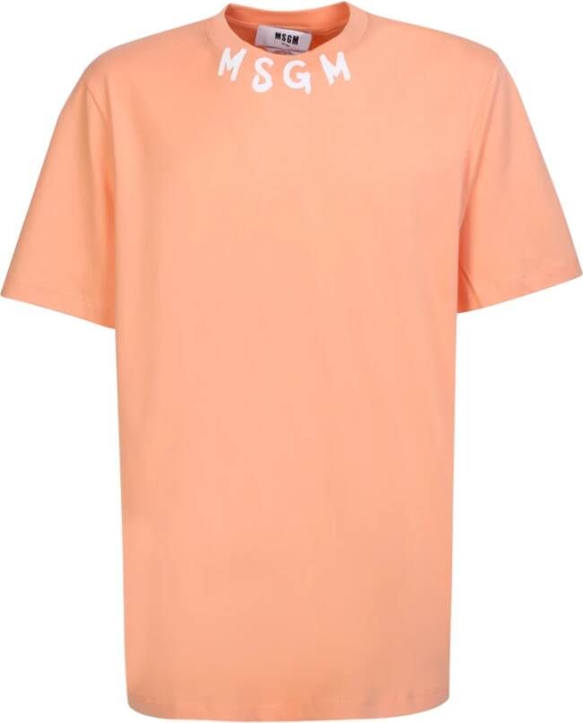 Msgm Oranje Logo Print Ronde hals T-shirt Orange Heren