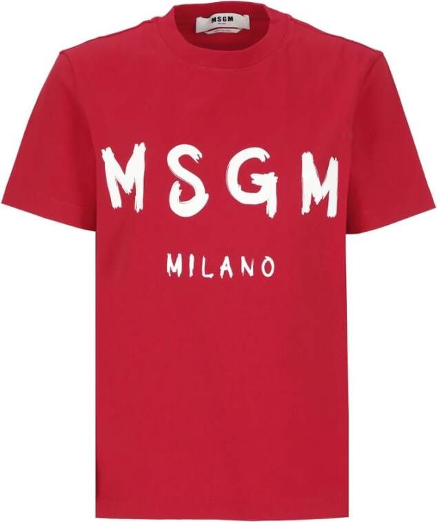 Msgm Rode Katoenen T-shirt voor Vrouwen met Contrasterend Logo Rood Dames