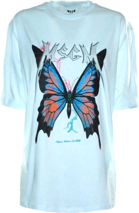 Msgm Logo Print Katoenen T-shirts en Polos Blue Dames