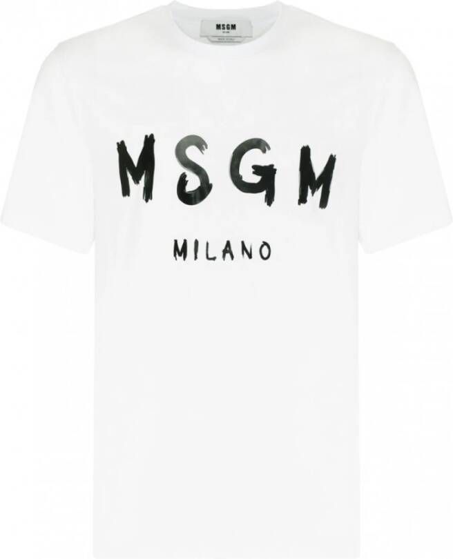 Msgm Logo-print Wit Katoenen T-shirt White Heren