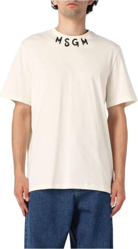 Msgm Katoenen T-shirt met Bedrukt Logo White Heren