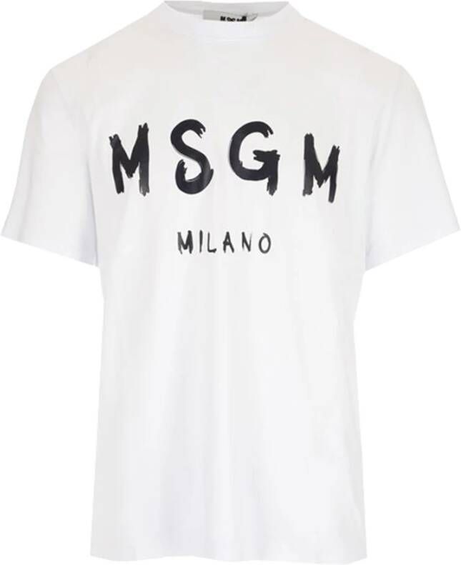 Msgm Wit Katoenen T-shirt met Contrasterende Print White