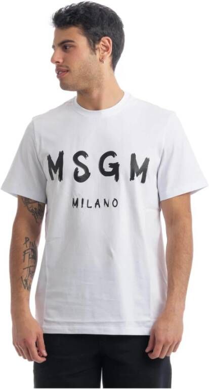 Msgm Logo-print Wit Katoenen T-shirt White Heren