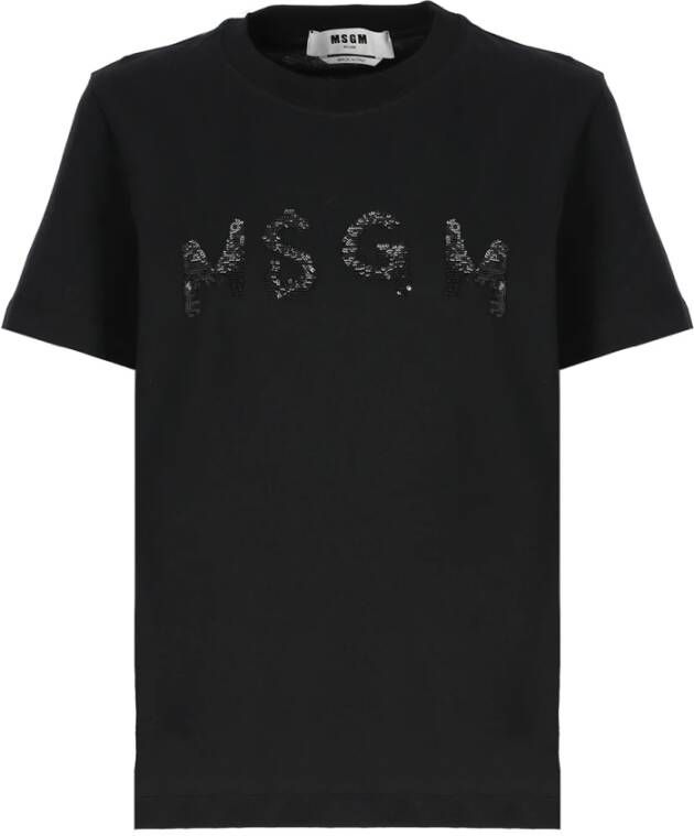 Msgm Zwarte Katoenen T-shirt met Contrasterend Logo Black Dames