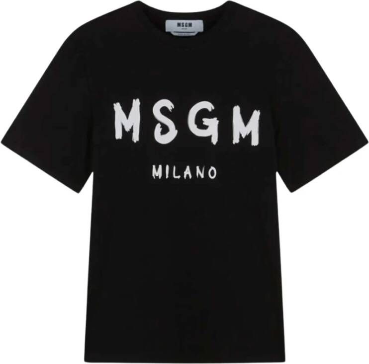 Msgm Zwart Katoenen Logo Print T-Shirt Black Heren