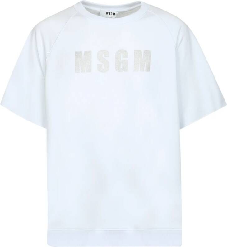 Msgm Wit Logo T-Shirt voor Heren White Heren