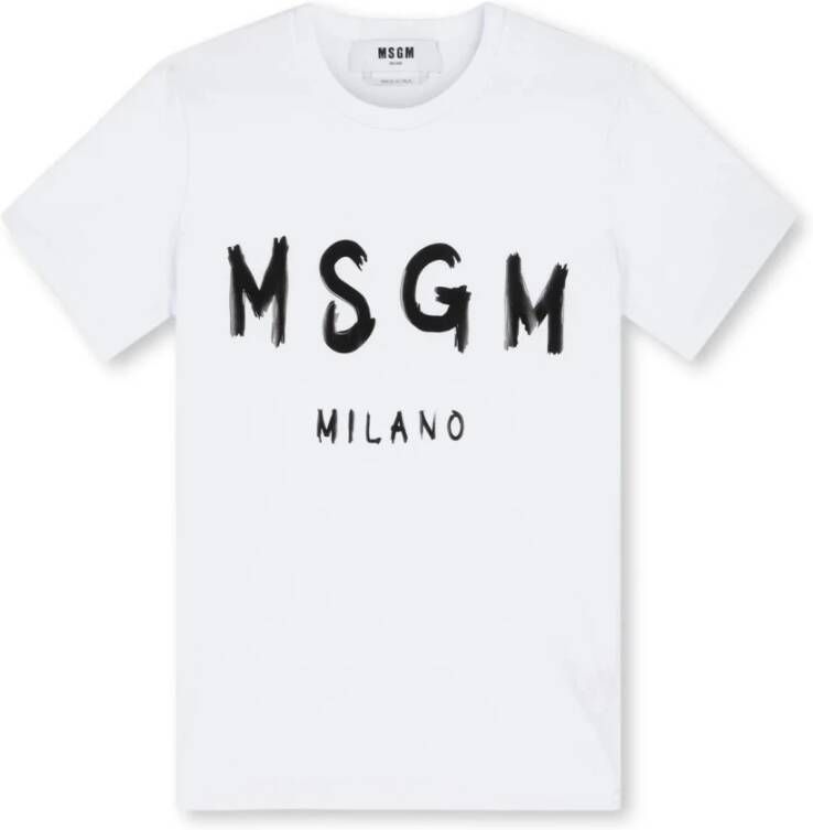 Msgm Witte Geborstelde Logo T-shirt White Dames