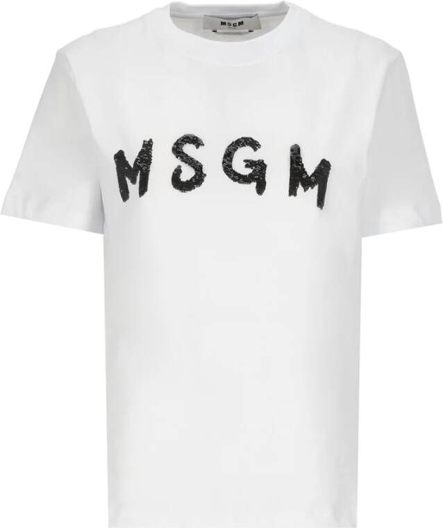 Msgm Witte Katoenen T-shirt met Logo Wit Dames