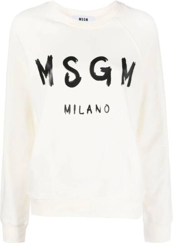 Msgm Witte Logo Print Trui White Dames