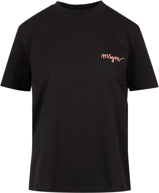 Msgm Zwarte katoenen T-shirts en Polos met geborduurd logo Black Dames