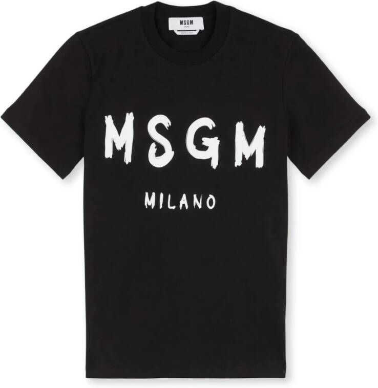 Msgm Zwarte Klassieke Logo T-shirt Zwart
