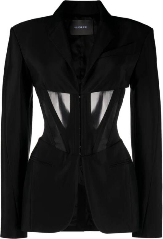 Mugler Iconische Zwarte Korsetblazer Black Dames