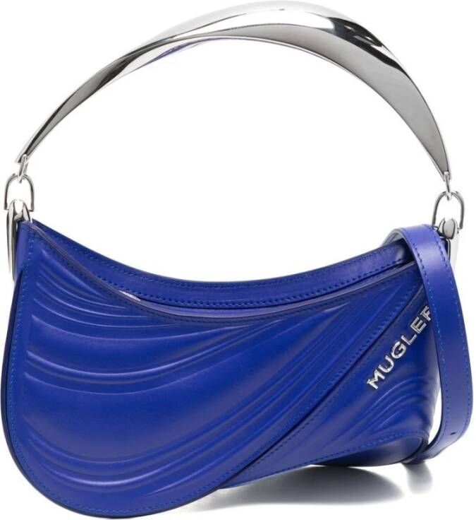 Mugler Elektrisch Blauwe Geëmbosseerde Tote Tas Blue Dames