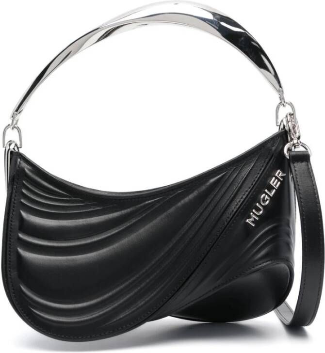 Mugler Zwarte Spiral Curve Geëmbosseerde Tote Tas Black Dames