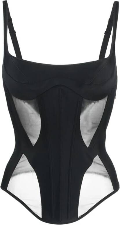 Mugler Doorschijnende Panelen Korset Top Black Dames