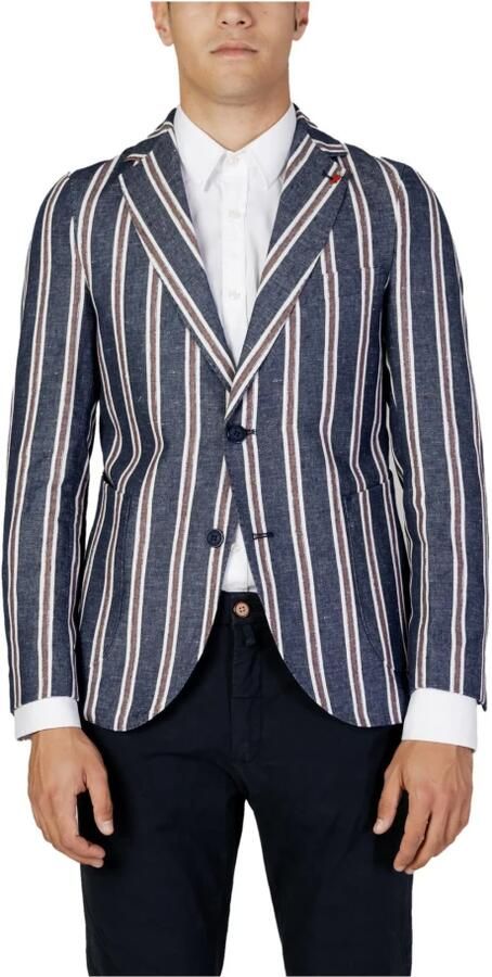 Mulish Blauwe Gestreepte Knoopsluiting Blazer Blue Heren - Foto 3