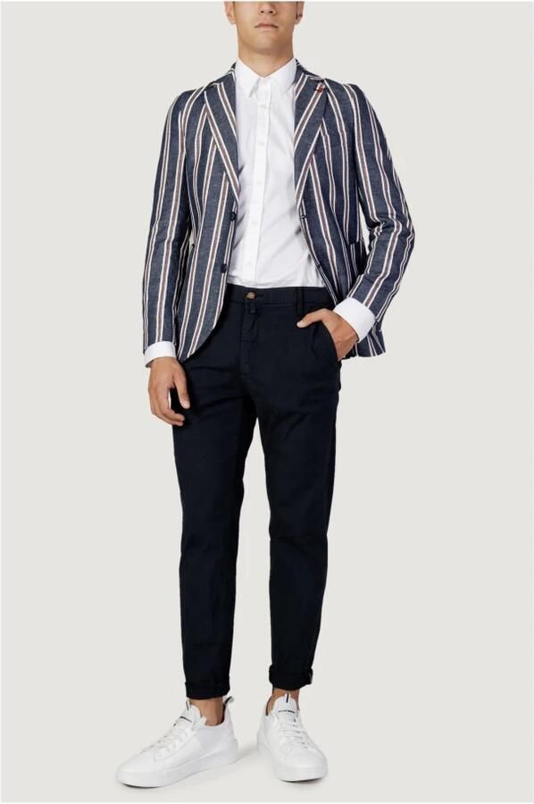 Mulish Blauwe Gestreepte Knoopsluiting Blazer Blue Heren