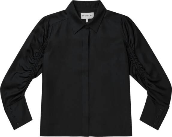 Munthe Feminine Zijden Shirt met Gedrapeerde Mouwen Black Dames