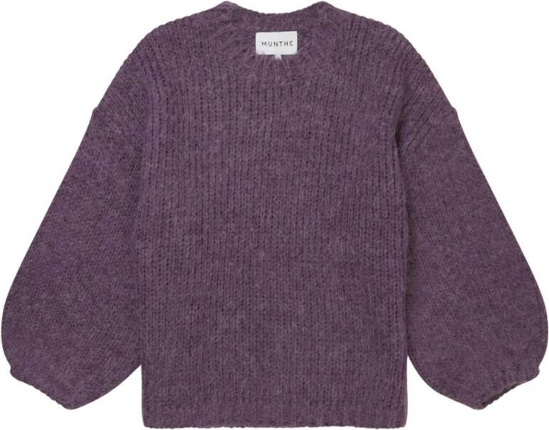 Munthe Zachte en luxe gebreide trui met pofmouwen en ronde hals Purple Dames