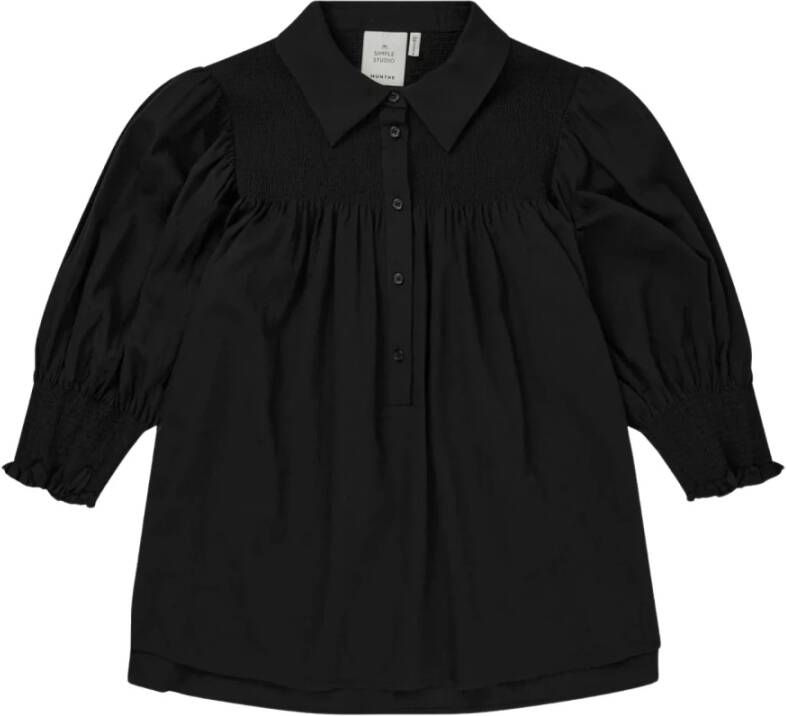 Munthe Vrouwelijke blouse met prachtige smokdetails Zwart Dames