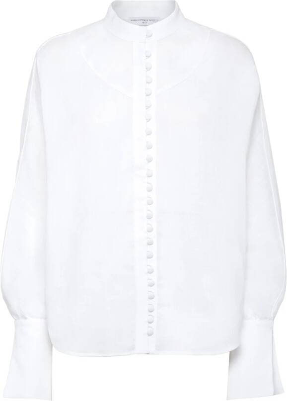 MVP wardrobe Witte Linnen Overhemd Koreaanse Kraag White Dames