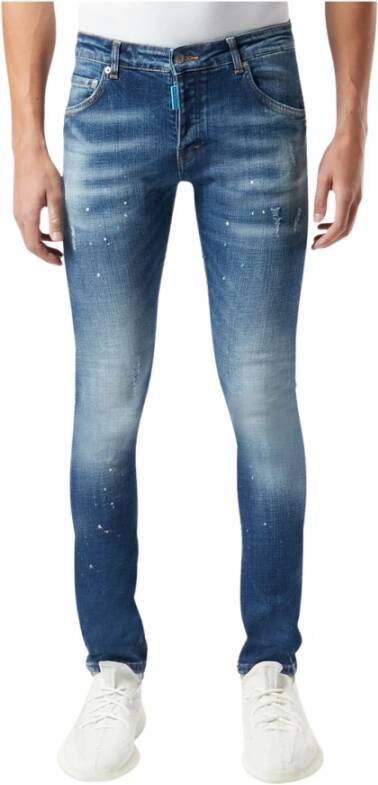My Brand Slim-fit Distressed Jeans met Paint Splatters Blue Heren